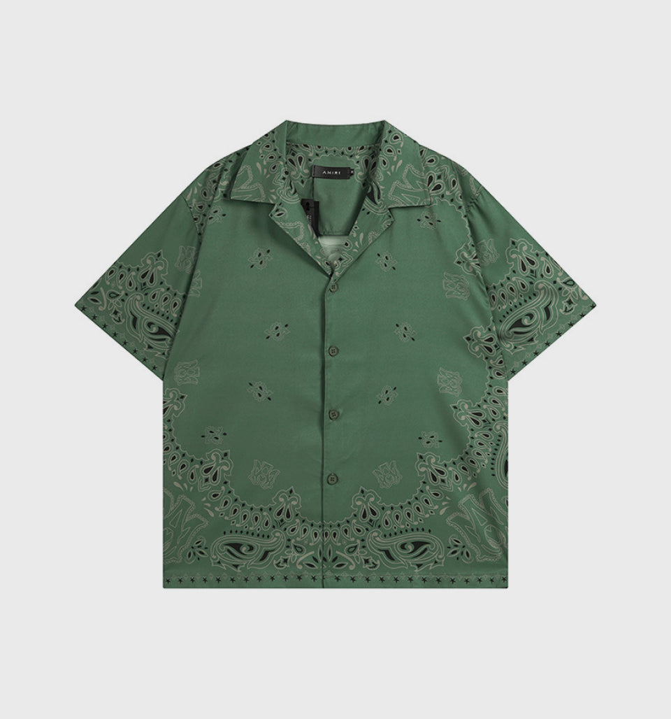 Cross-border Ethnic Flower Shirt ‘Green’ – Amiri